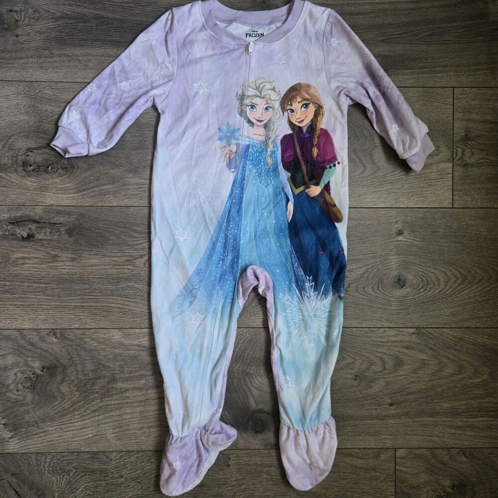 Disney Frozen Anna Elsa Toddler Girls 2T Blanket Sleeper Fleece Footie Pajamas